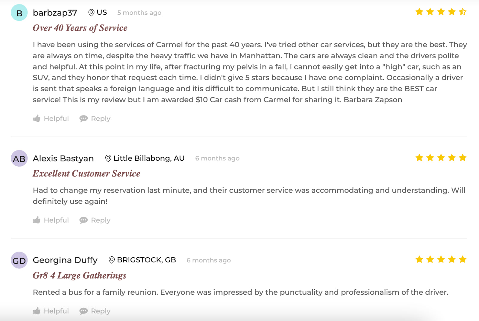 Carmel Limo reviews from customers