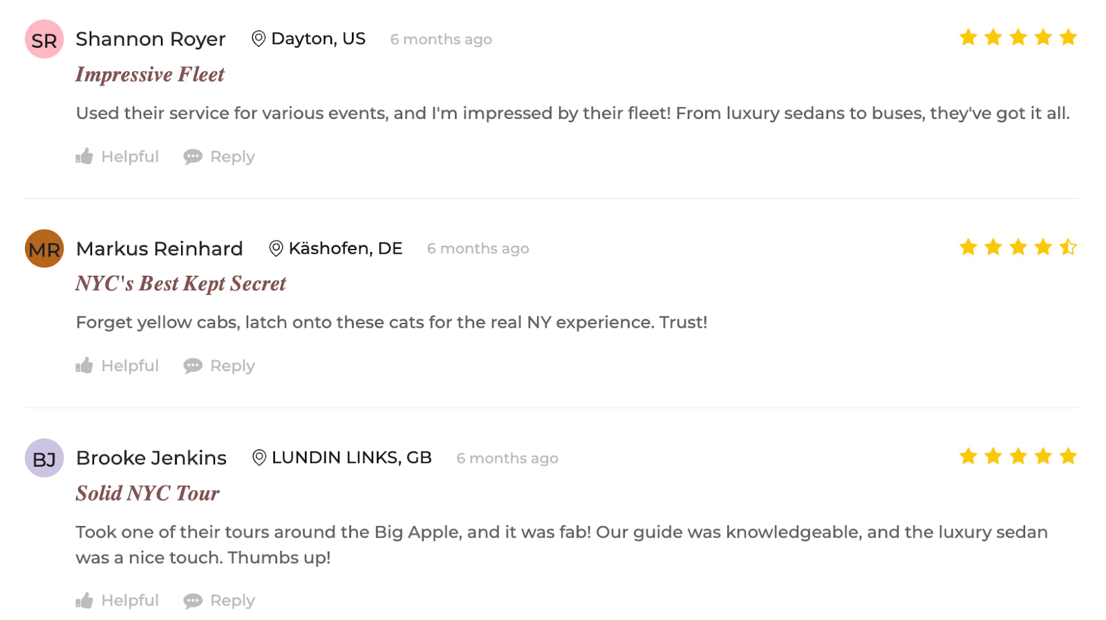 Carmel Limo reviews from customers