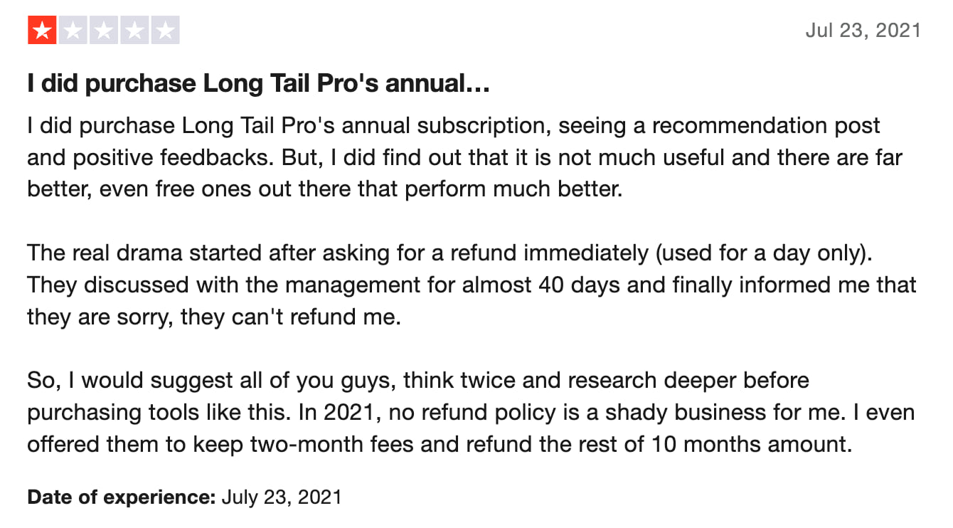 Long Tail Pro reviews from customers